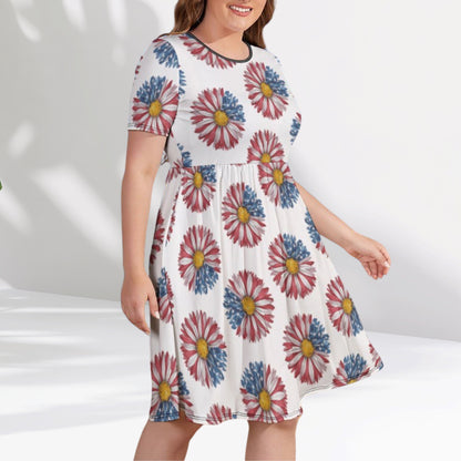 Patriotic Plus Size Short Sleeve Swing Dress with Pockets